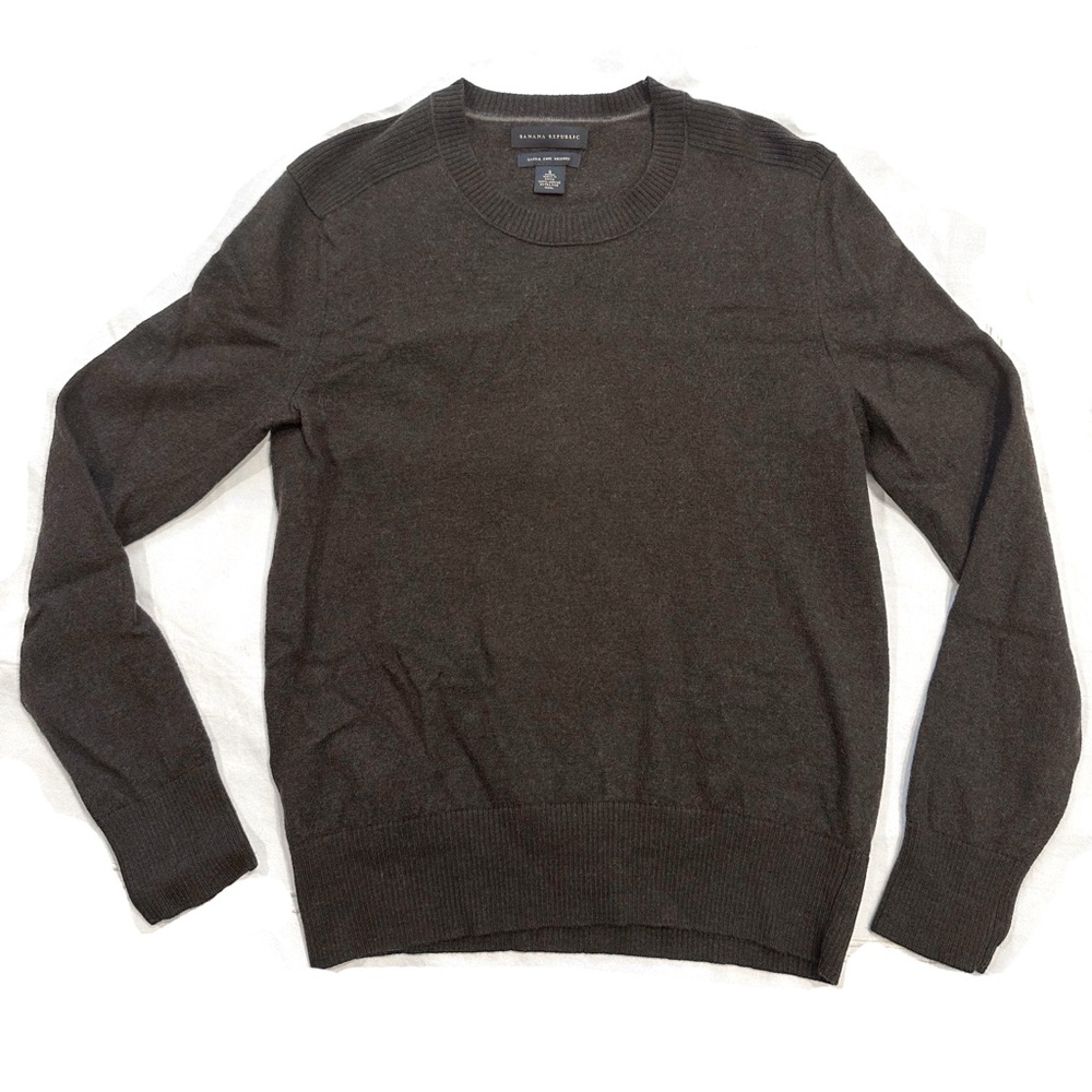 Men’s Extra Fine Merino Wool Sweater - Grey/Charcoal, Small